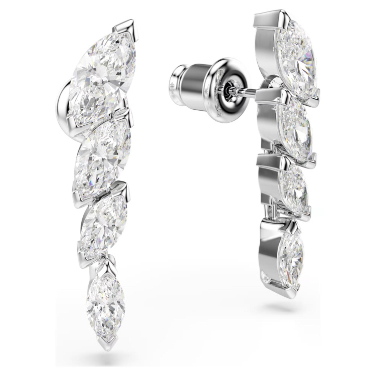 Mesmera earrings Marquise cut, White, Rhodium plated